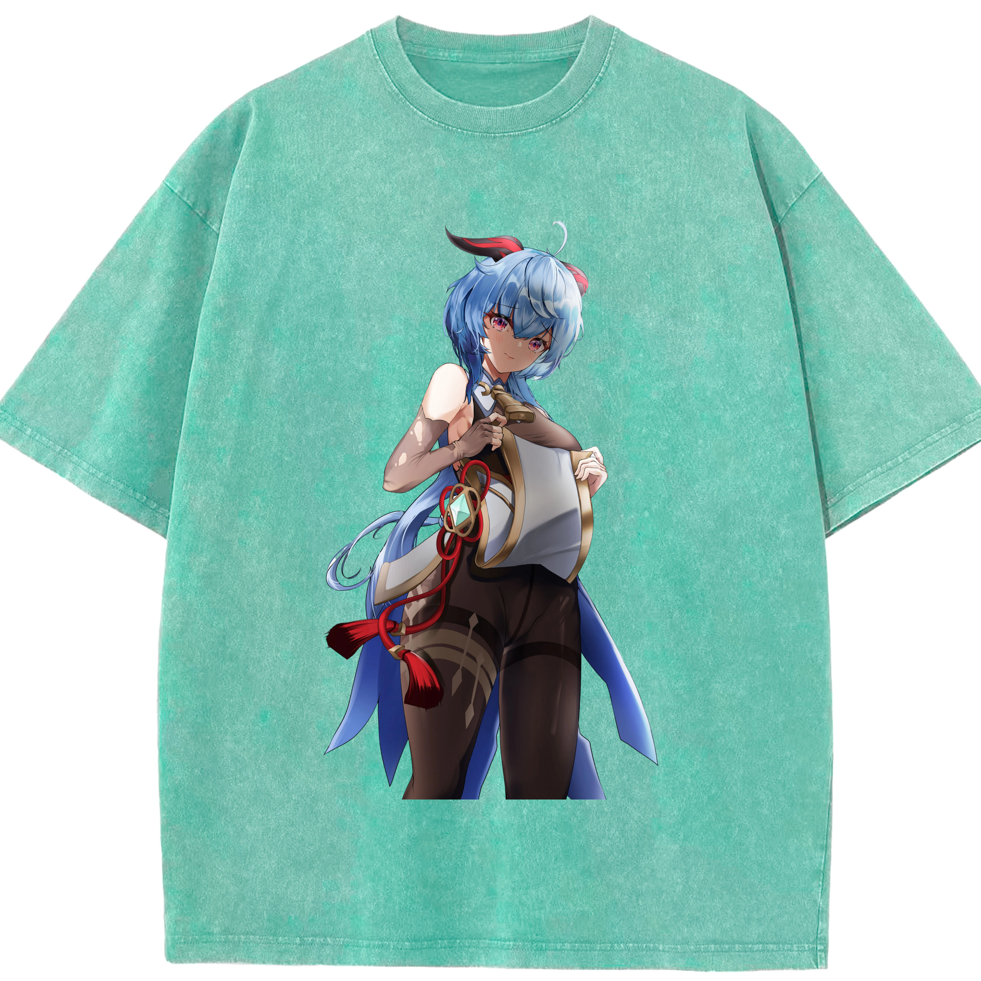 げんし神 甘雨 かんう genshin Ganyu 綿100% ヴィンテージ風 半袖Tシャツ（フロントプリント）